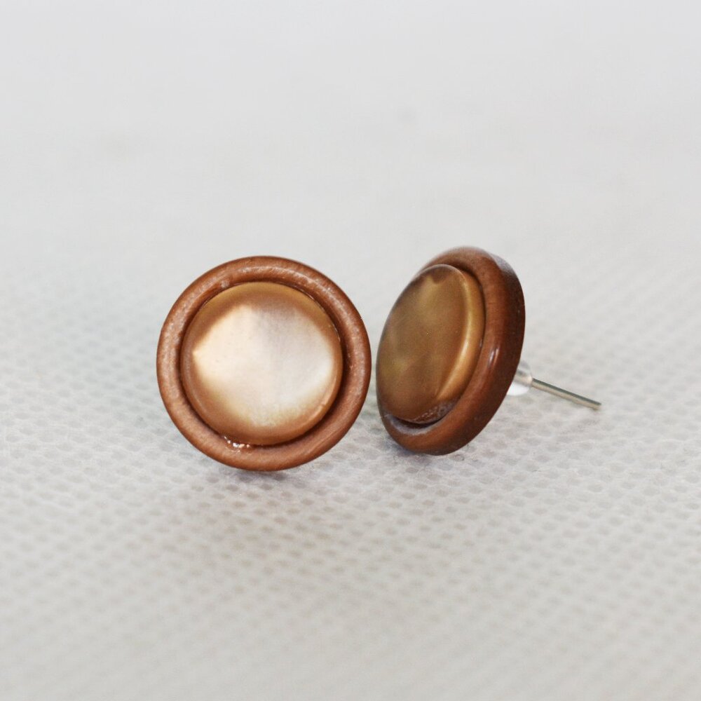 Handmade Brown Button Stud Earrings